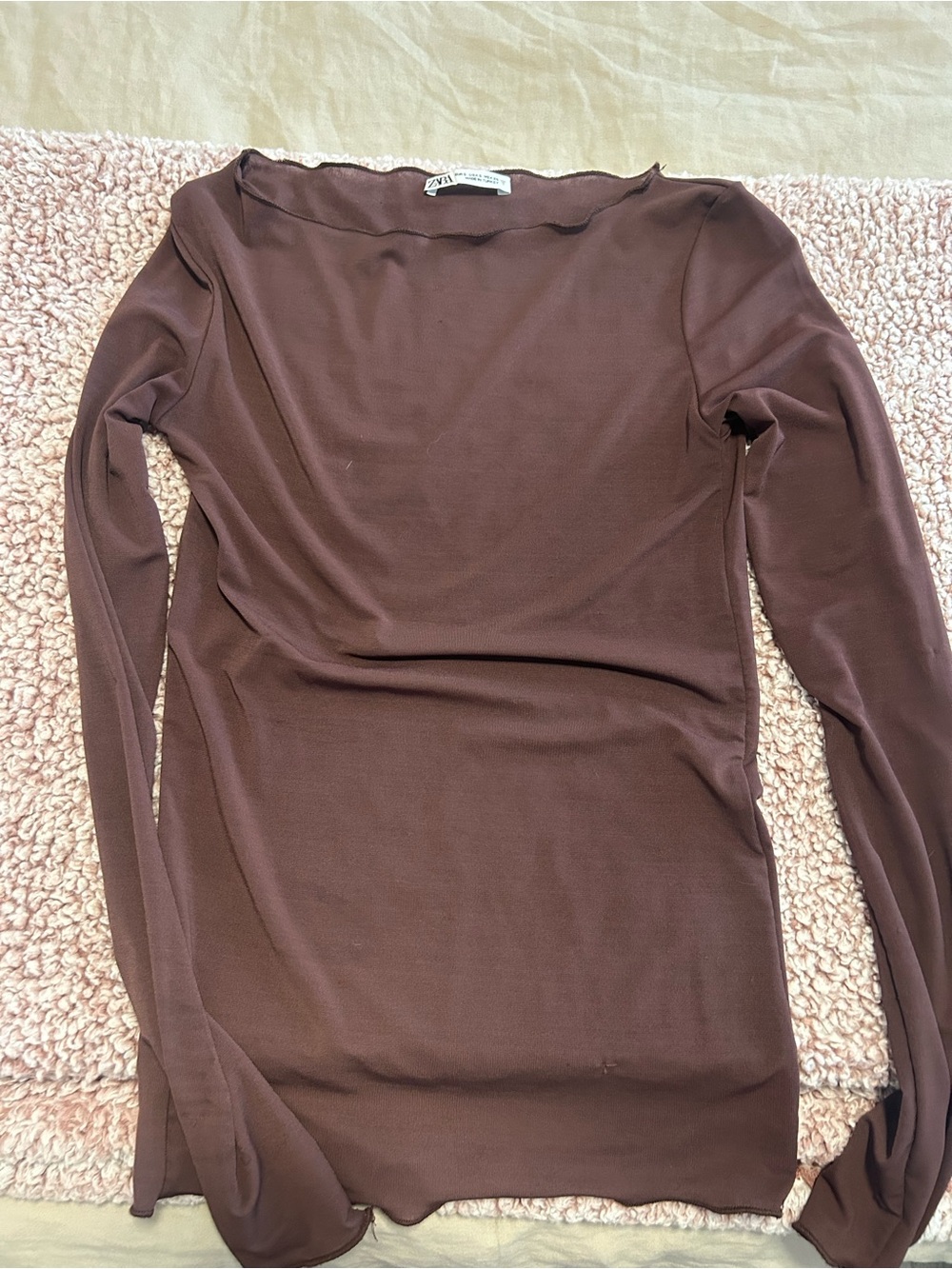 Zara Brown Sheer Long-Sleeve Top size small